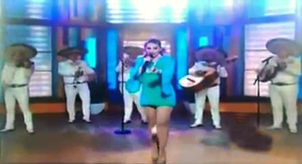 Pic shows: Tv show where pad came off. A popular female singer was left red faced after a hygiene pad fell from between her legs during a live performance on national television. It is believed the embarrassing mishap is the first to have happened to any performing artist in the world. Brave Patricia Navidad,42, who was wearing a short blue mini dress grimaced momentarily after the accident but carried on with her performance which was watched by  thousands of stunned viewers. The singer was  performing live on  morning TV show called Despierta America ("Wake Up America") when the incident happened. As  she was sang "Viva Mexico", a hygiene pad fell from between her legs which was clearly visible on camera. She  courageously stepped away from the pantie pad and carried on,  finishing the song without faltering. However, her impromptu show has seen her become the butt of many jokes on Twitter in South America. Defending herself  she said in a Tweet : "I want to make it clear that I never threw or will throw the pad. It fell by itself through a very sophisticated tunnel! Thank you, I love you."  Then she added:"This is not something I should be ashamed of or be  mocked for. But while judging, bullying and pointing at me you forget you are not what you say you are." Patricia  started acting in soap operas in the early 90s and is also a singer. When she was 17, she won the Miss Sinaloa beauty contest and the prize was a scholarship at the Arts and Television Centre in Mexico City. (ends)